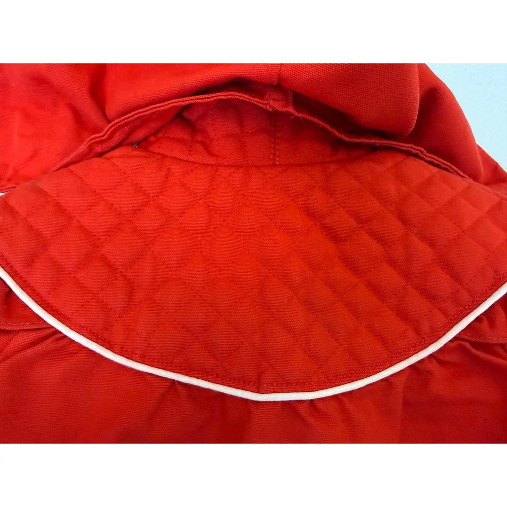 Vtg LONDON FOG Red Quilted Coat Jacket Floral Embroidery Detachable Hood Size 2‎